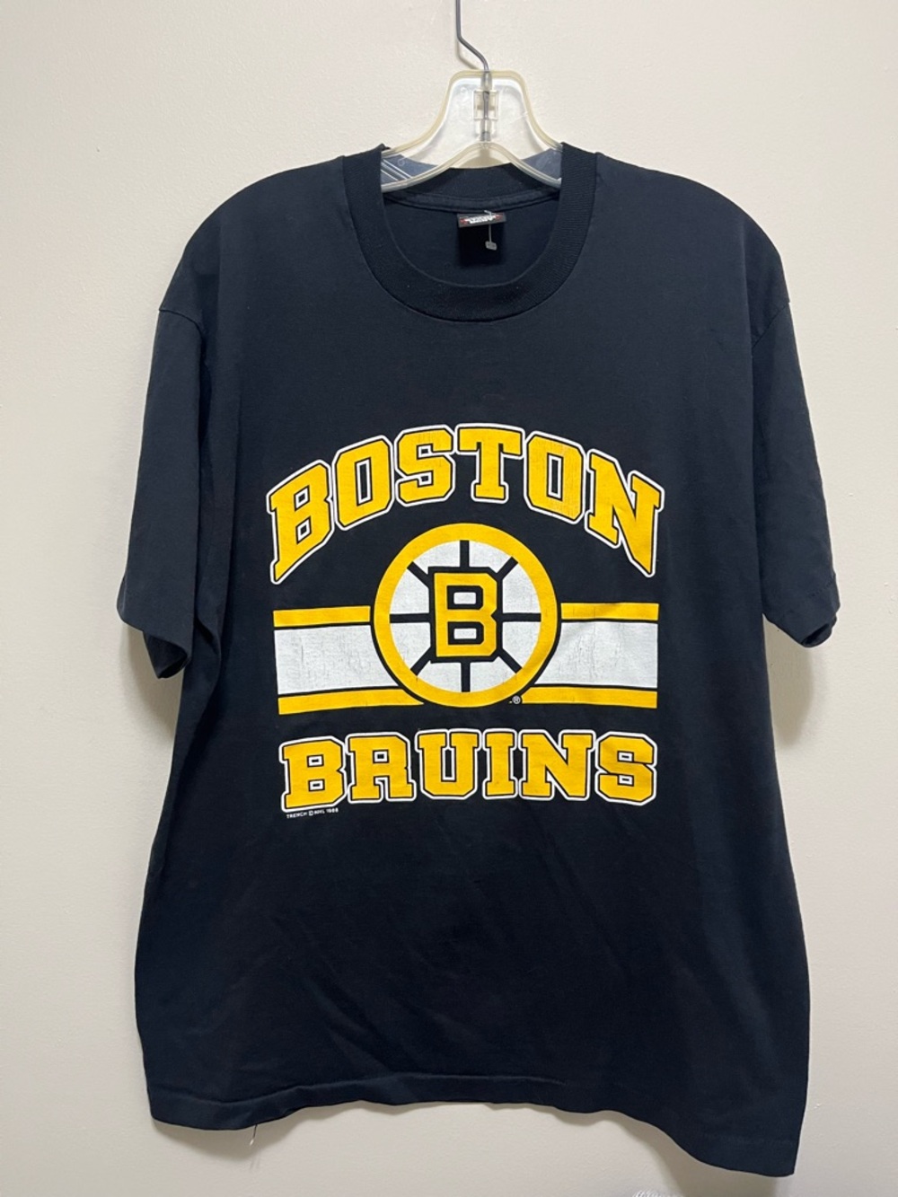1988 Boston Bruins Black Hockey Tee with Yellow & White Logo